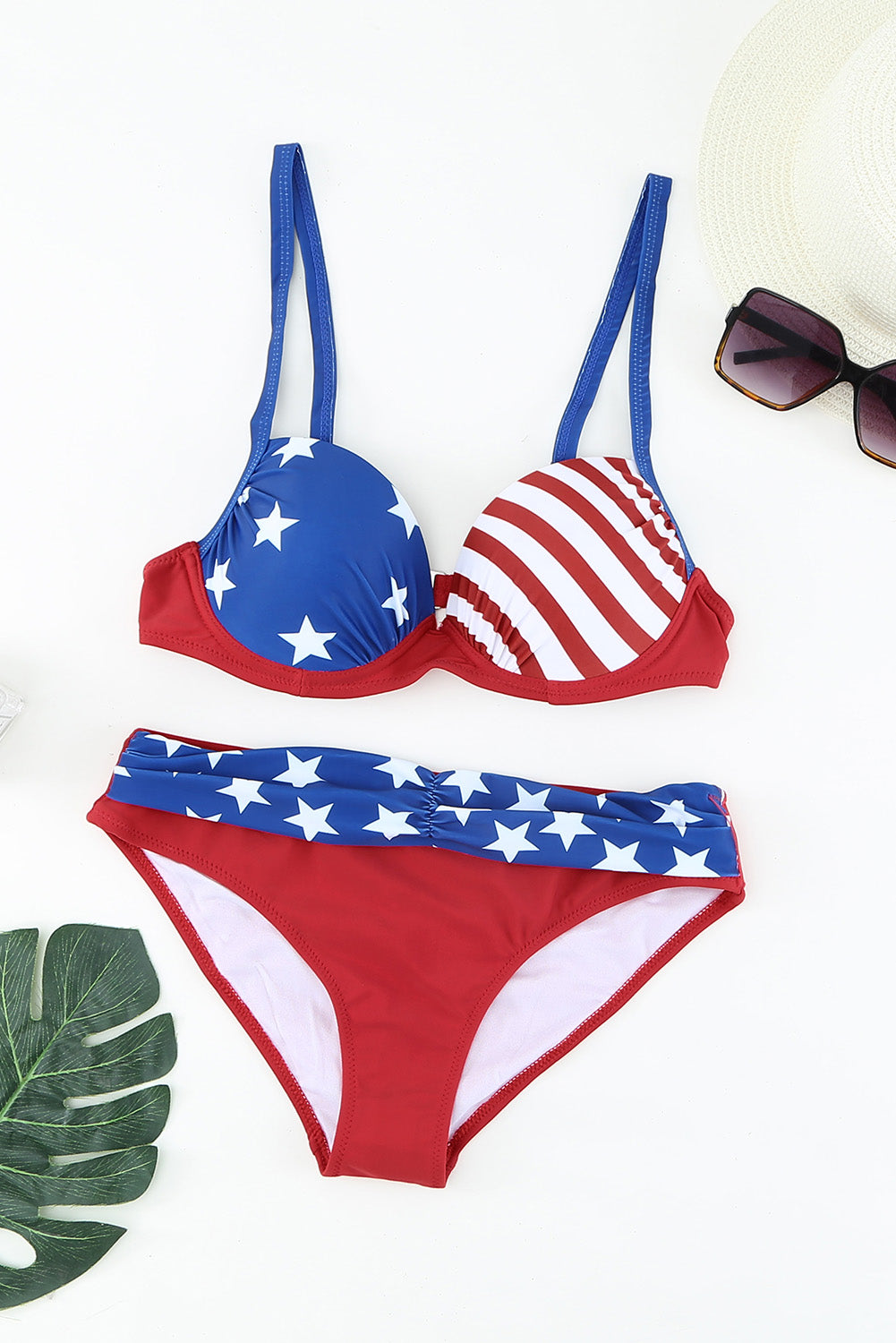 Buy red-blue Ruched Bikini Set