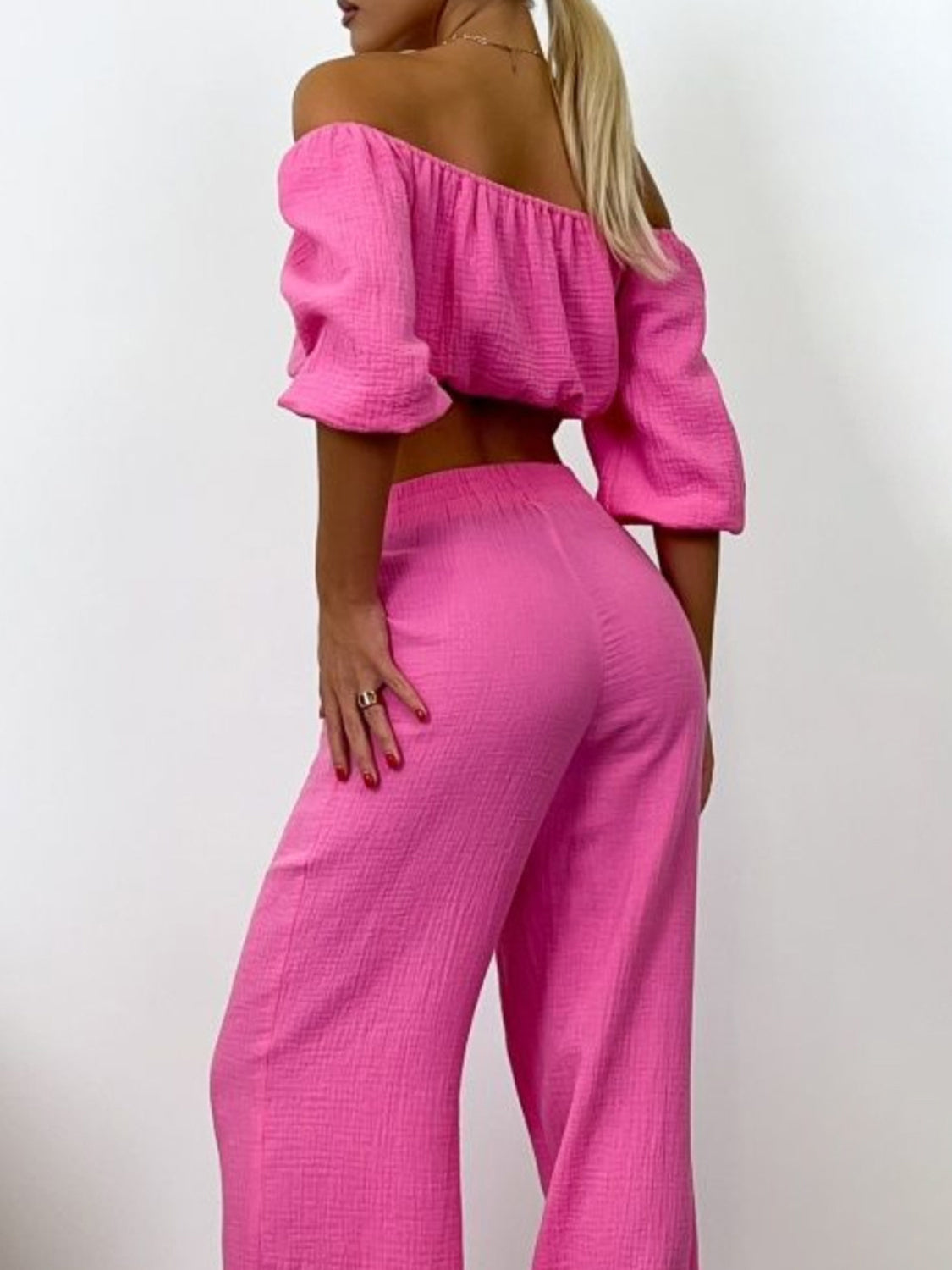 Off Shoulder Long Sleeve Top and Pants Set