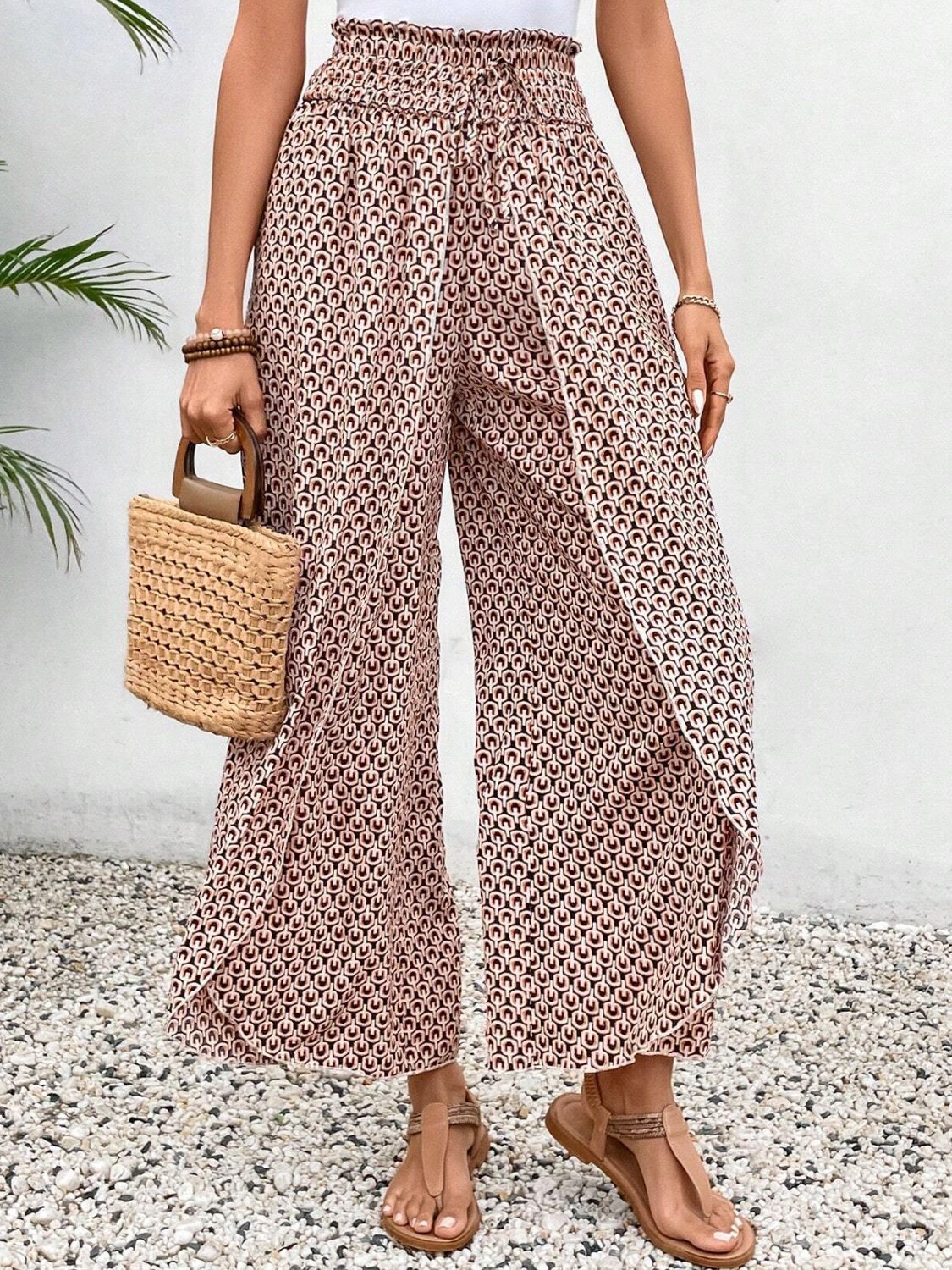 Buy pale-blush Tied Printed Wide Leg Pants