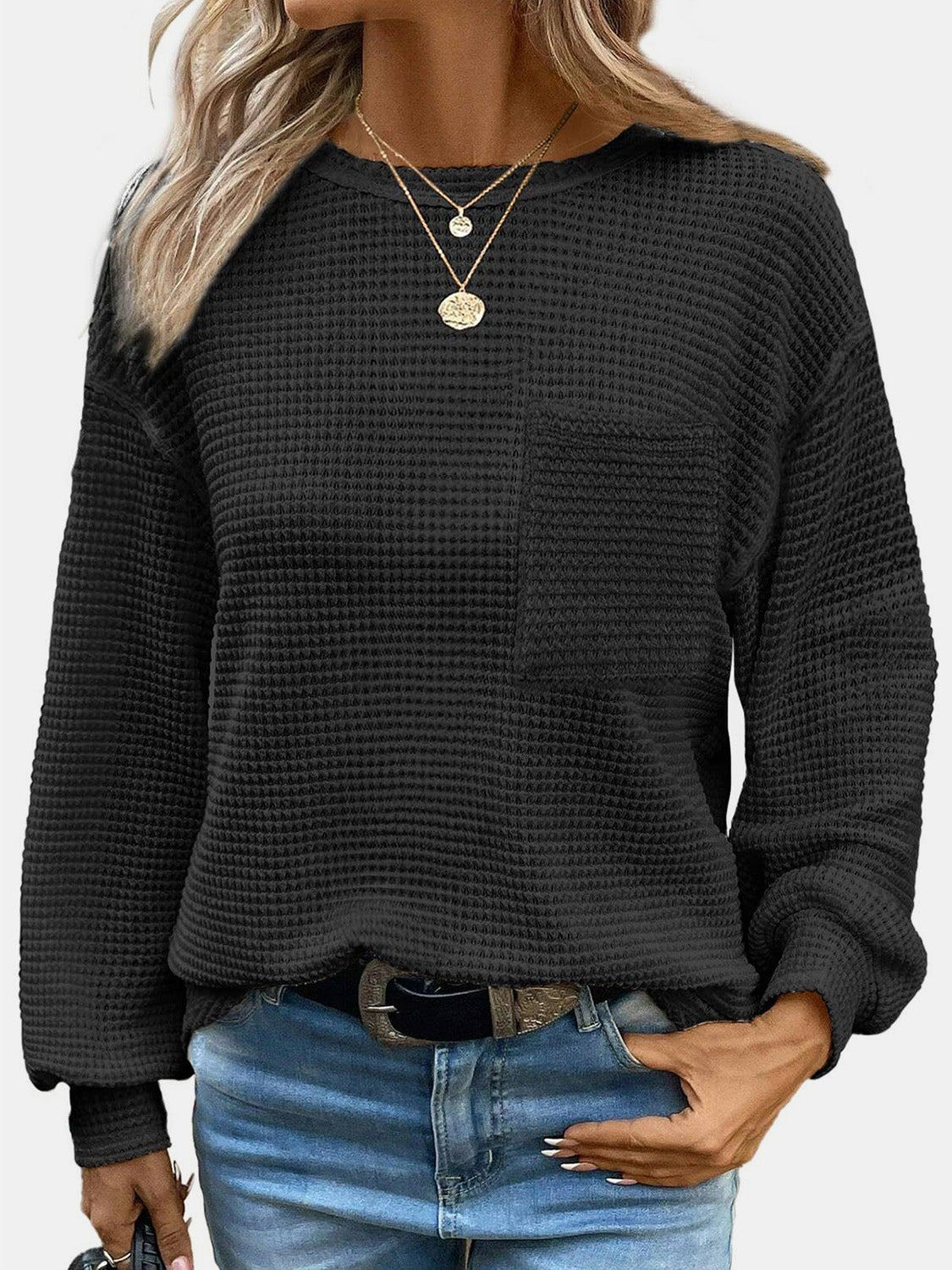 Buy black Mandy Round Neck Long Sleeve T-Shirt