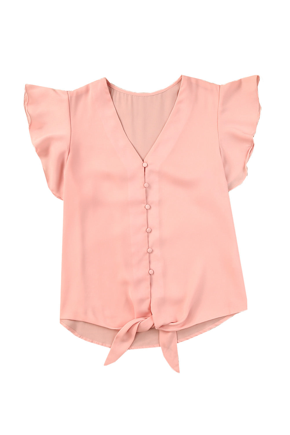 Buy peach V-Neck Tie Hem Flutter Sleeve Blouse