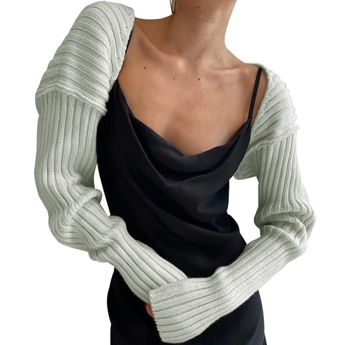 Buy light-gray Long Sleeve Knit Bolero