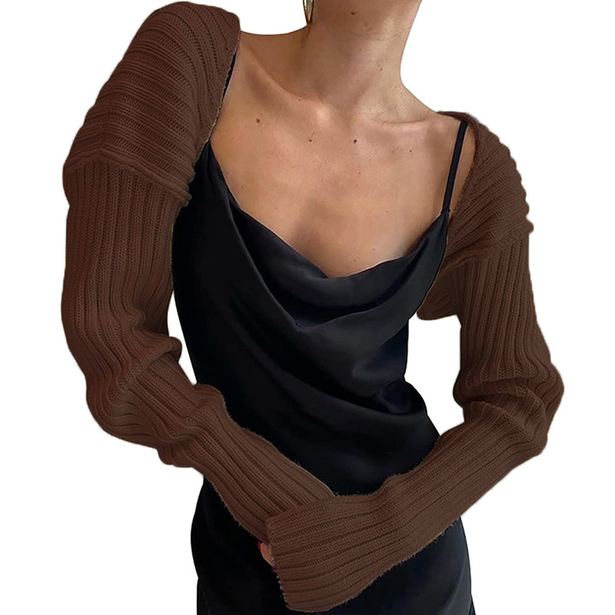 Buy chocolate Long Sleeve Knit Bolero