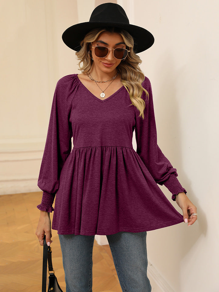 V-Neck Lantern Sleeve Blouse