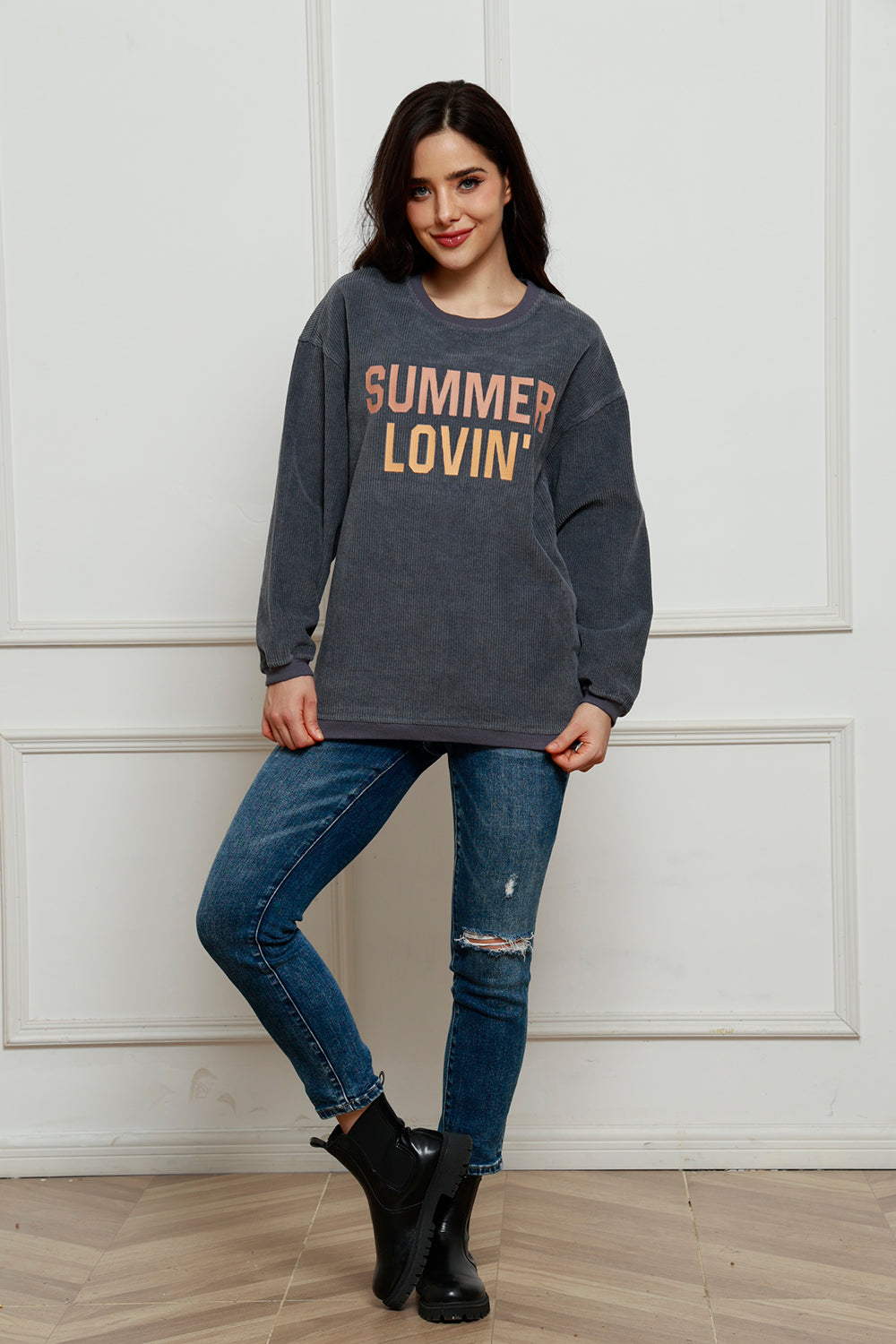 SUMMER LOVIN Graphic Textured Pullover Sweatshirt