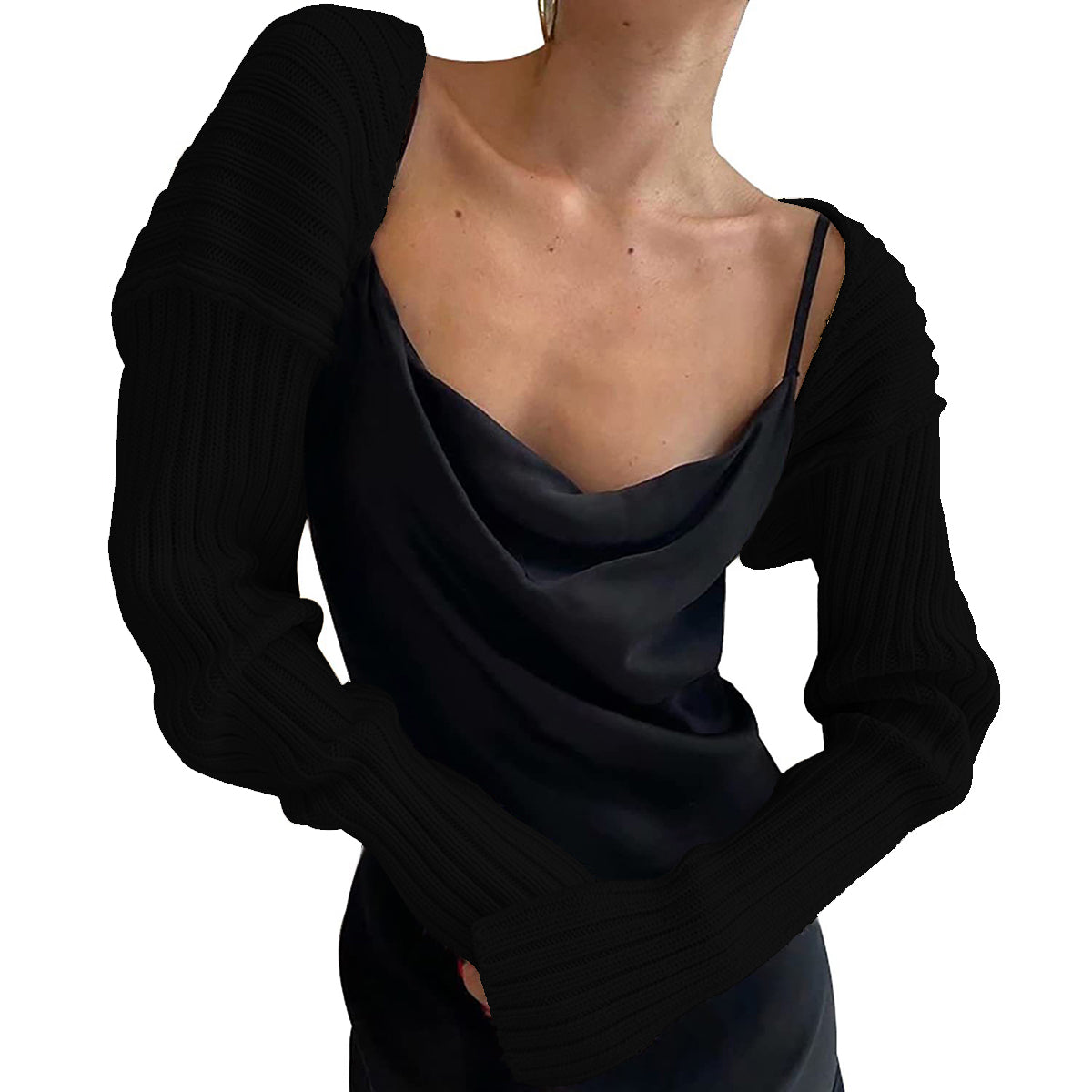 Buy black Long Sleeve Knit Bolero