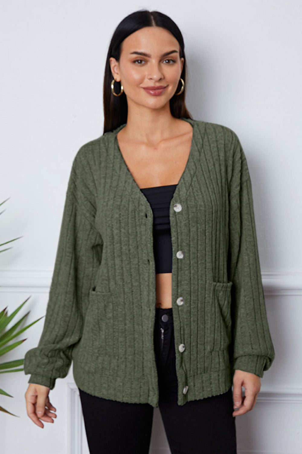 Buy matcha-green Button Up Long Sleeve Cover Up