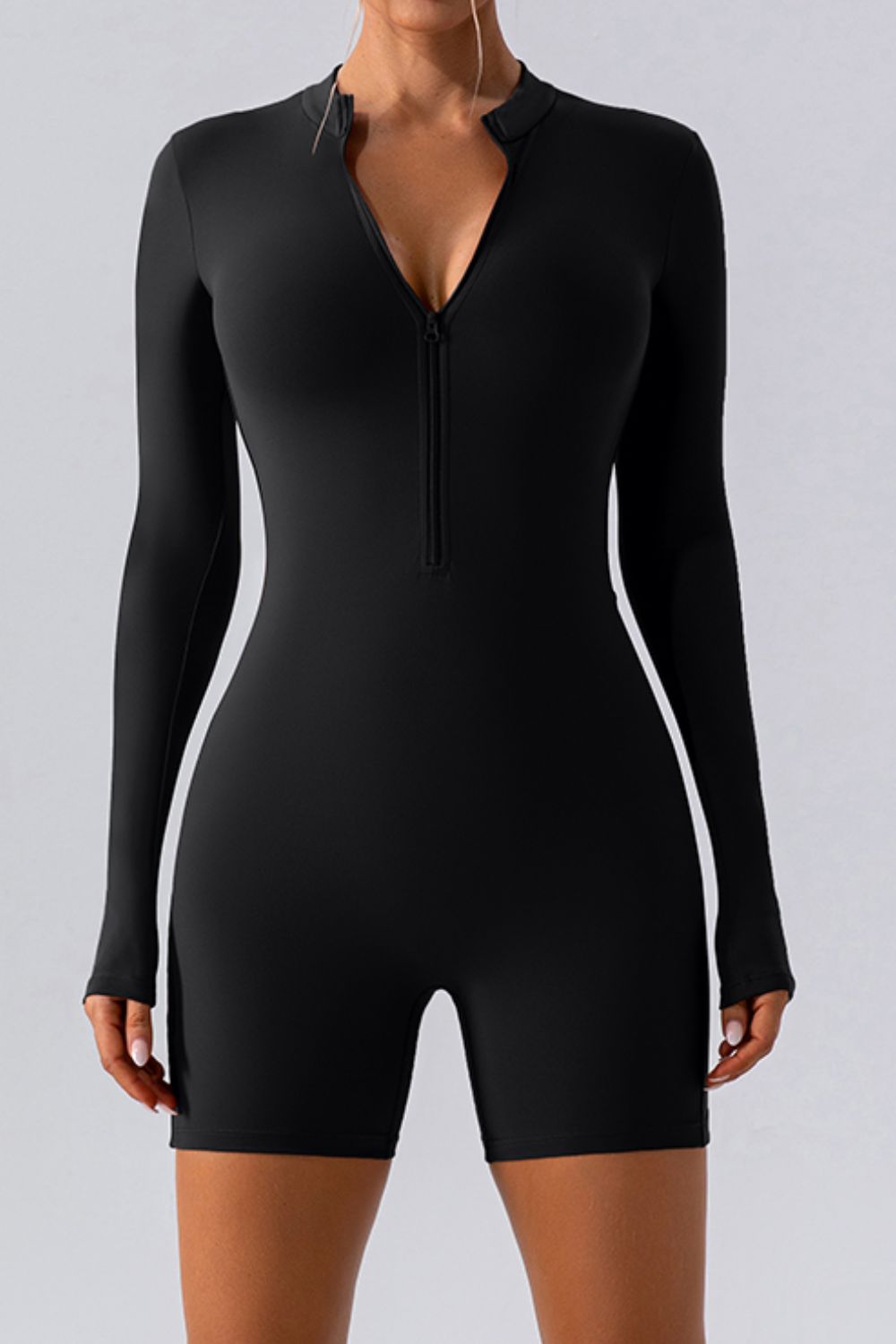 Buy black Half Zip Long Sleeve Active Romper