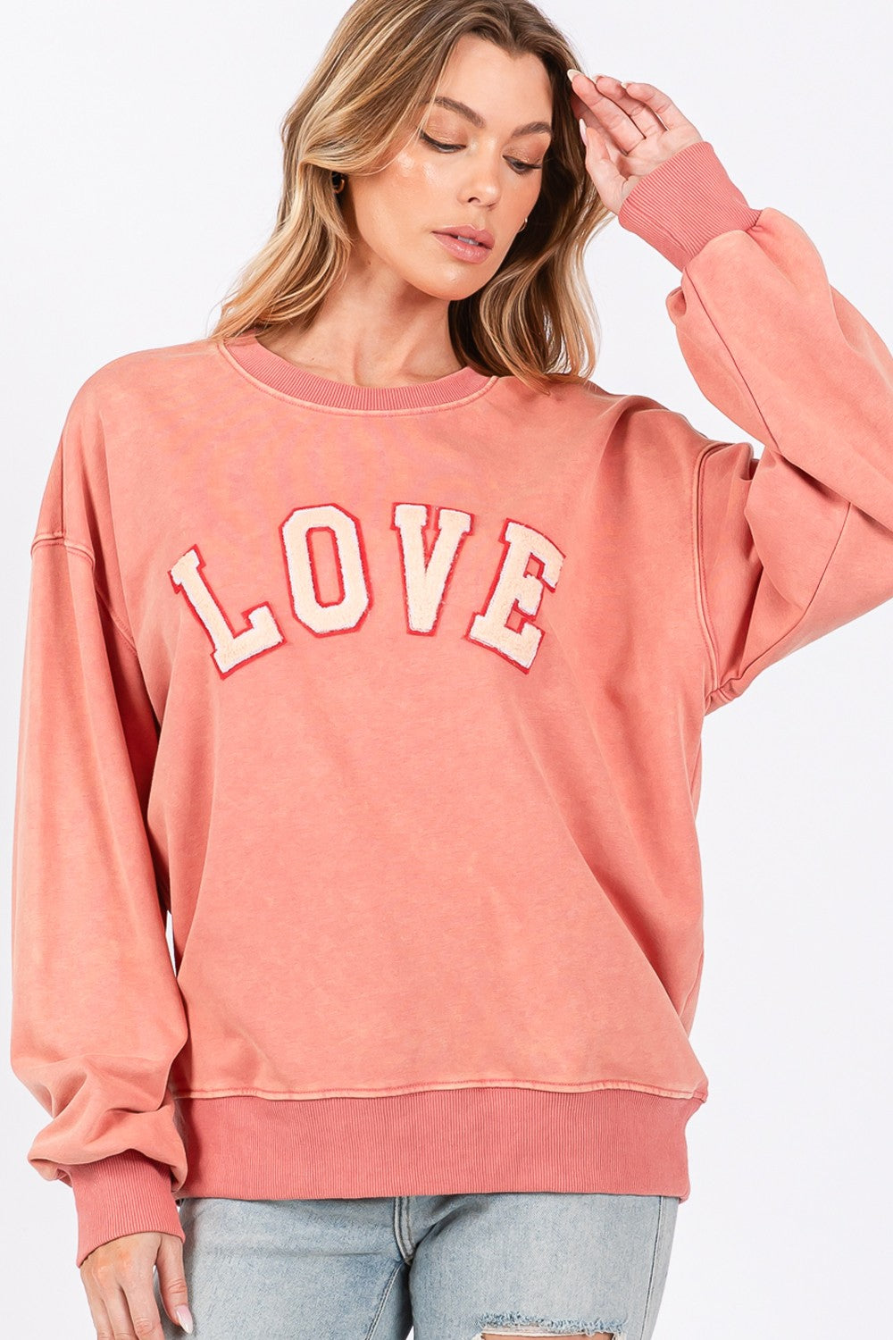 SAGE + FIG LOVE Path Applique Drop Shoulder Sweatshirt