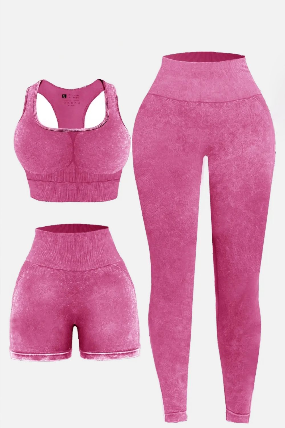 Buy deep-rose 3 Piece Washed Square Neck Wide Strap Active Set