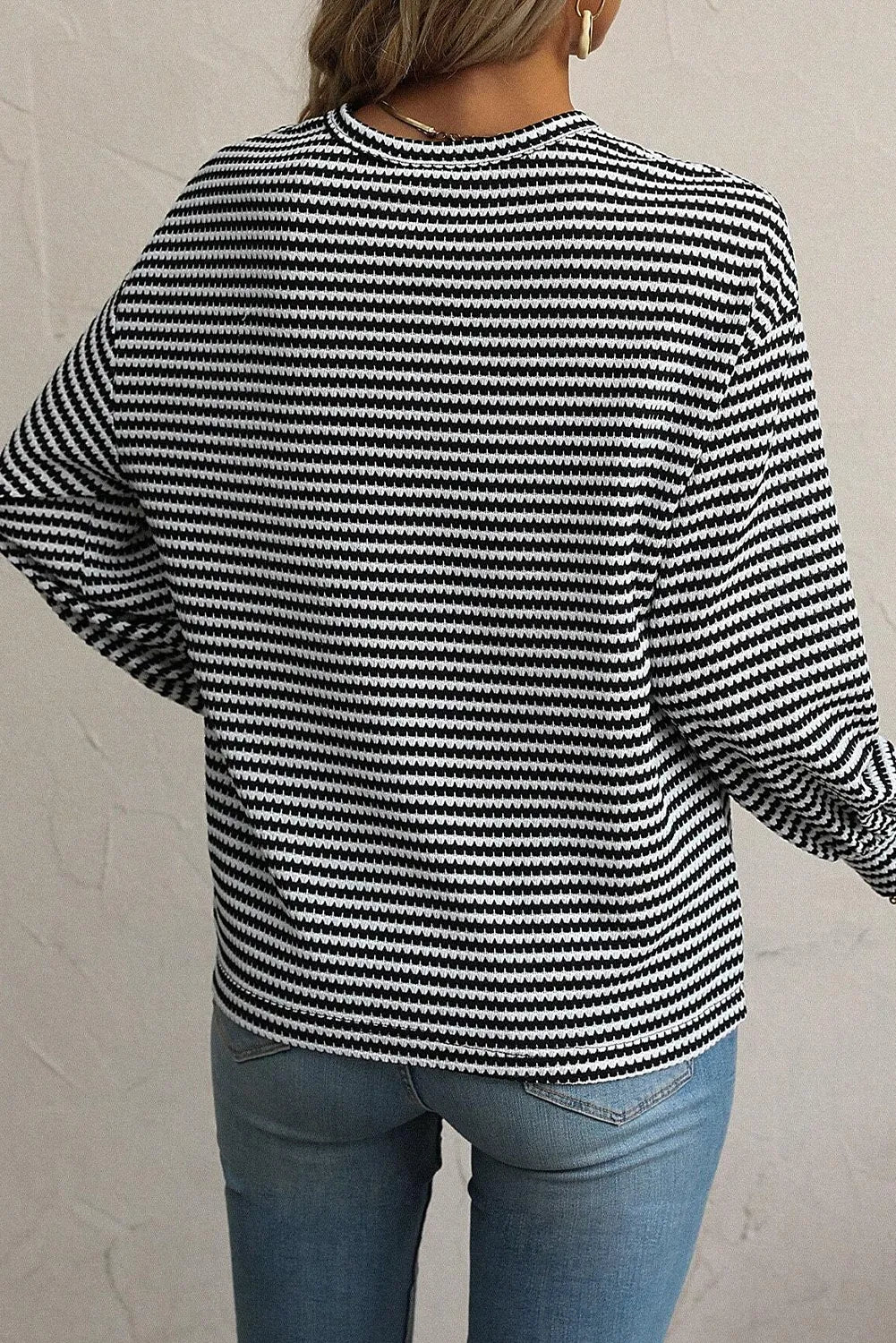 Striped Round Neck Long Sleeve Top