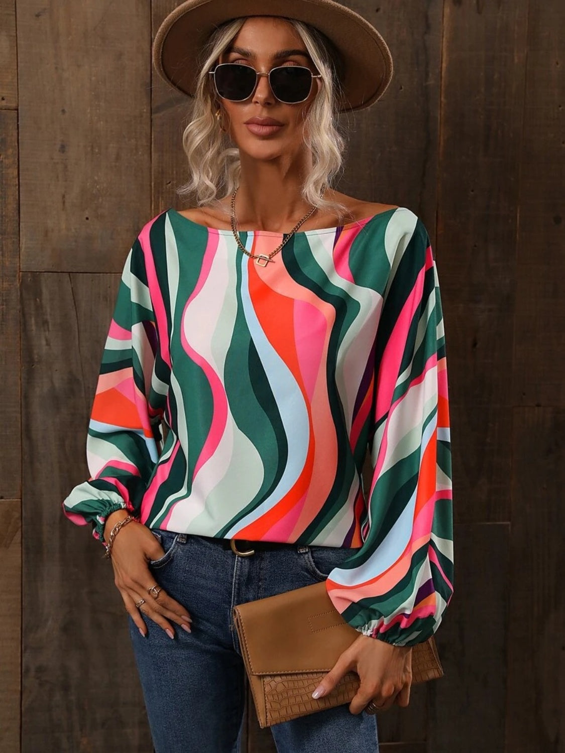 Buy hot-pink Printed Boat Neck Blouse