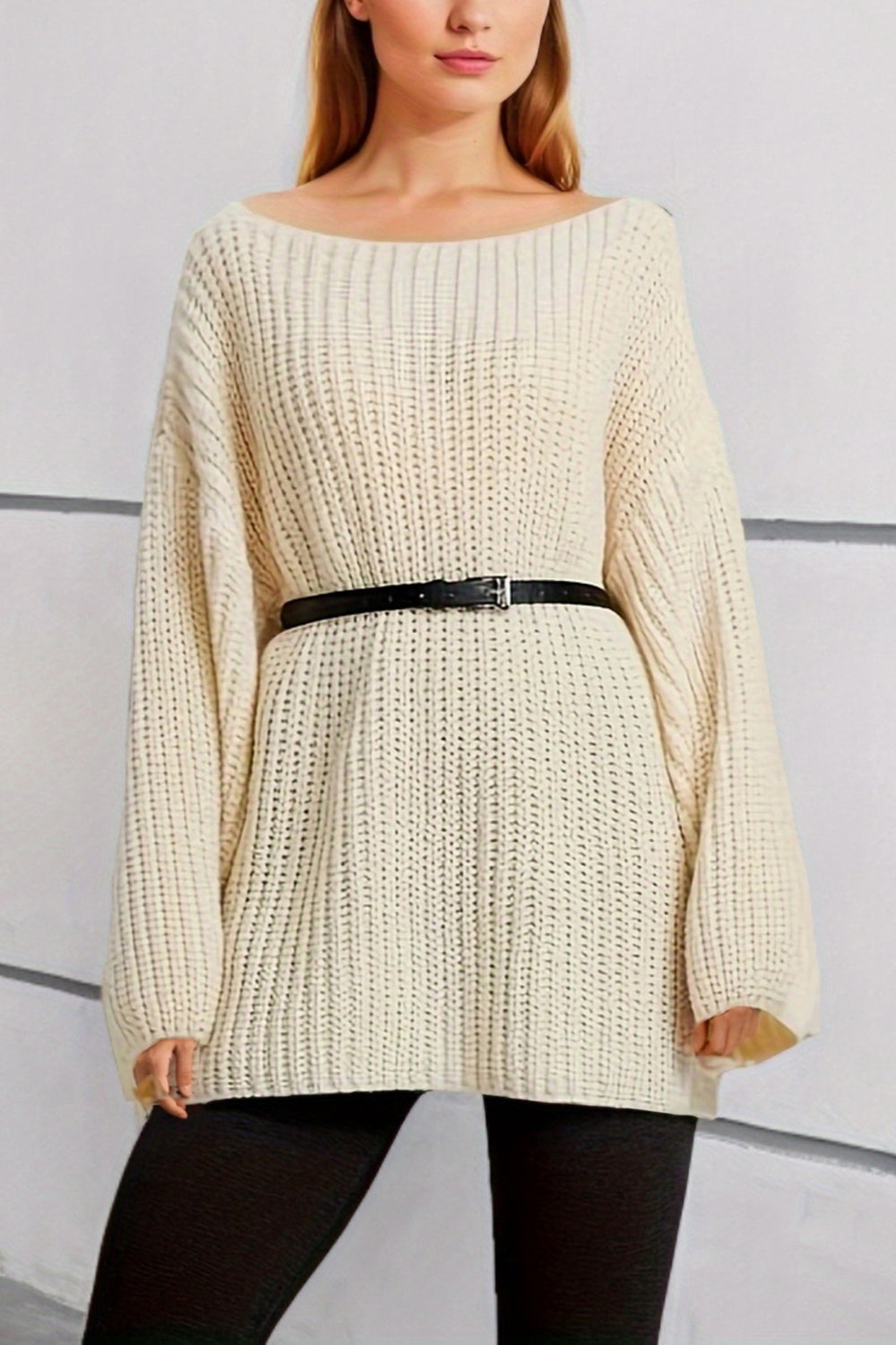 Buy cream Boat Neck Dropped Shoulder Mini Sweater Dress