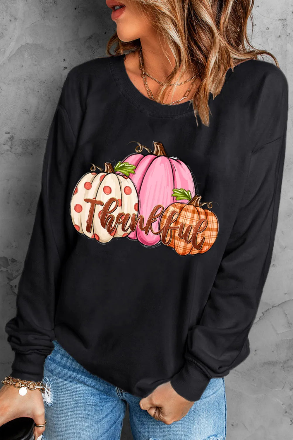 Pumpkin Graphic Round Neck Dropped Shoulder Sweatshirt