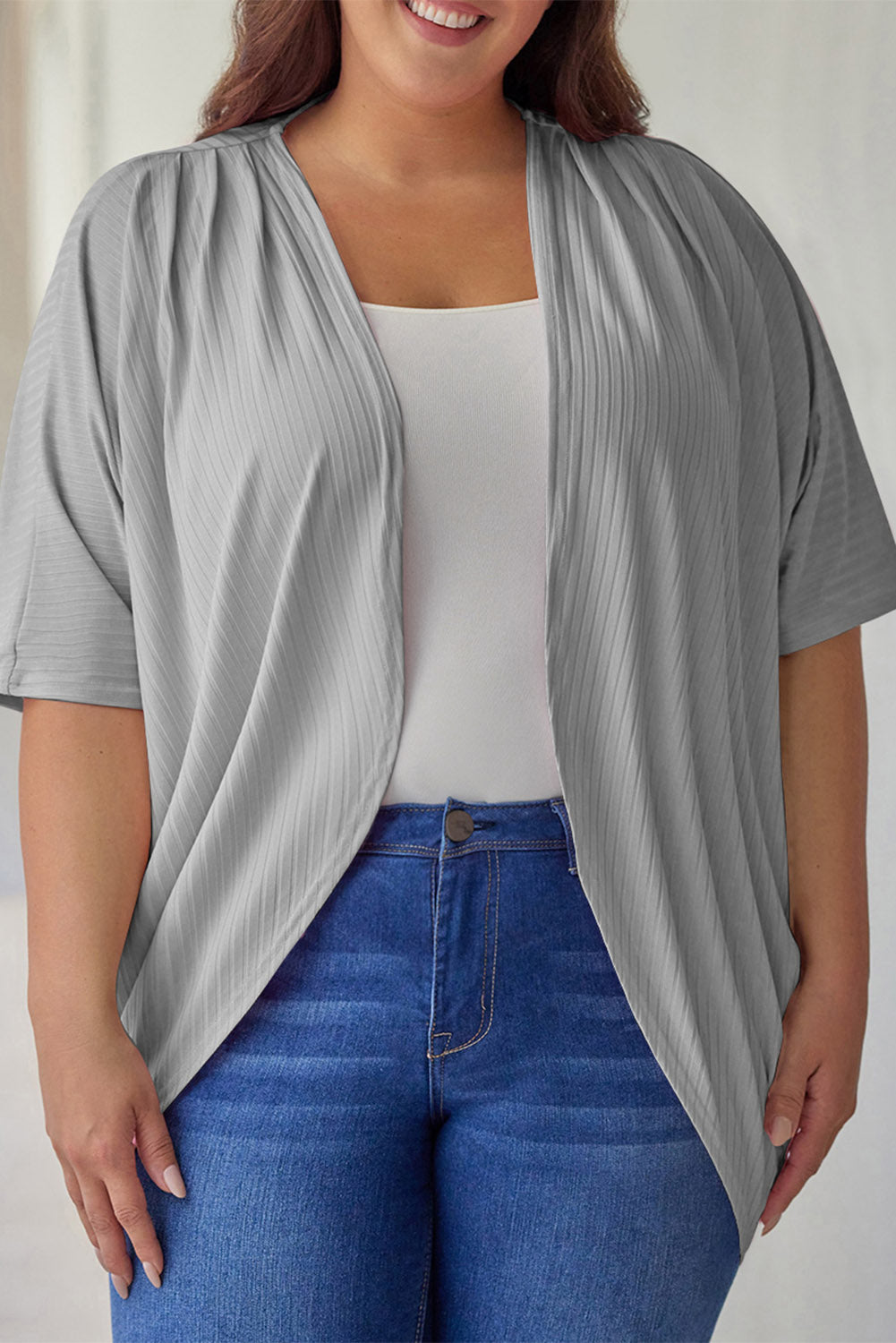 Buy light-gray Plus Size Ribbed Cocoon Cover Up