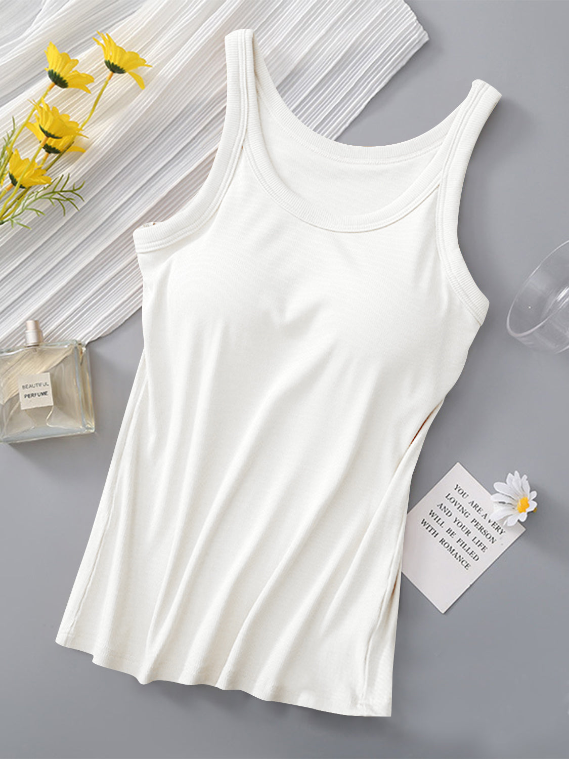 Buy white Round Neck Tank with Bra