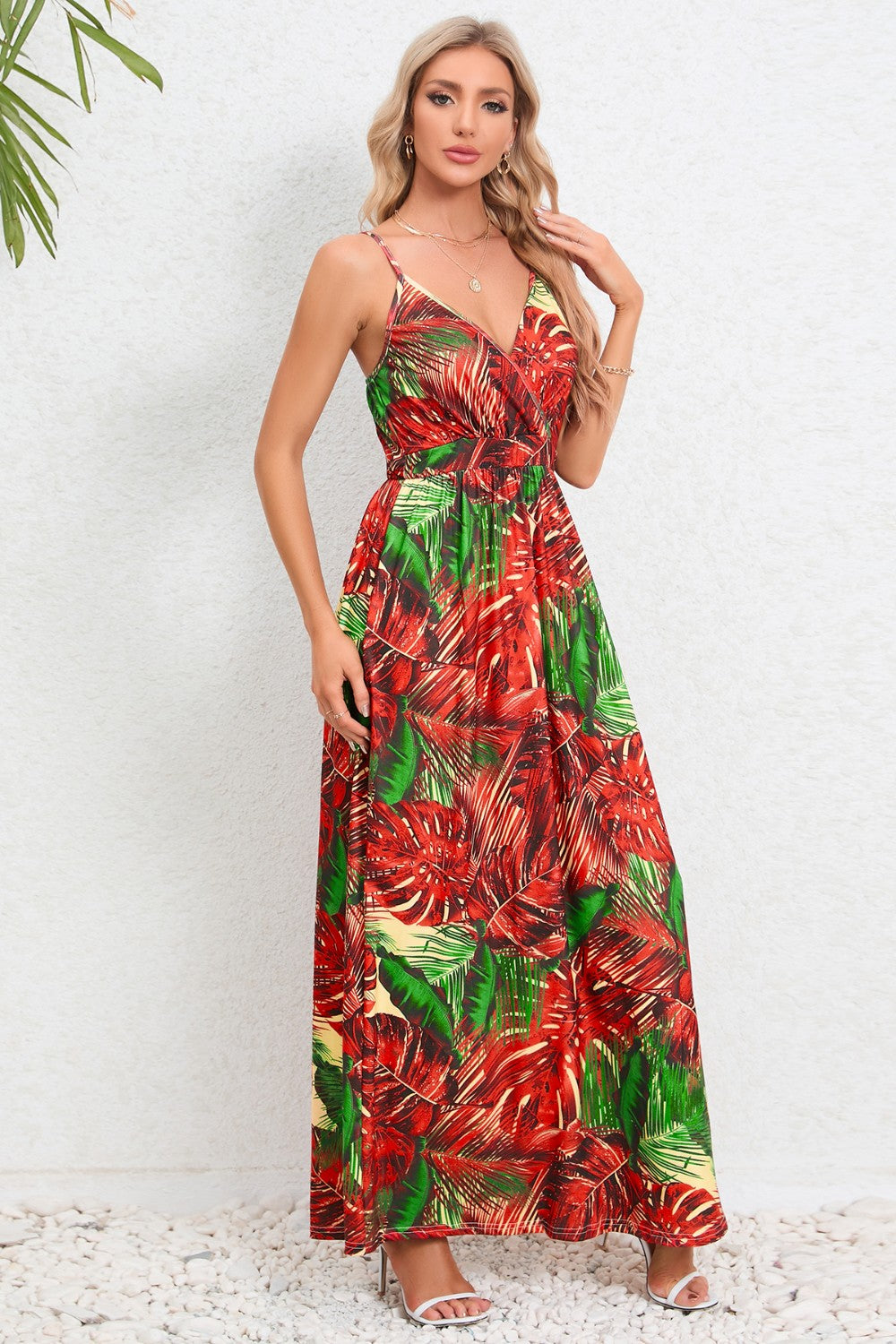 Buy orange-red Printed Surplice Maxi Cami Dress