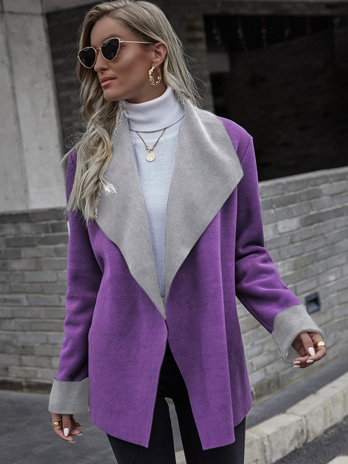 Buy purple Open Front Long Sleeve Jacket