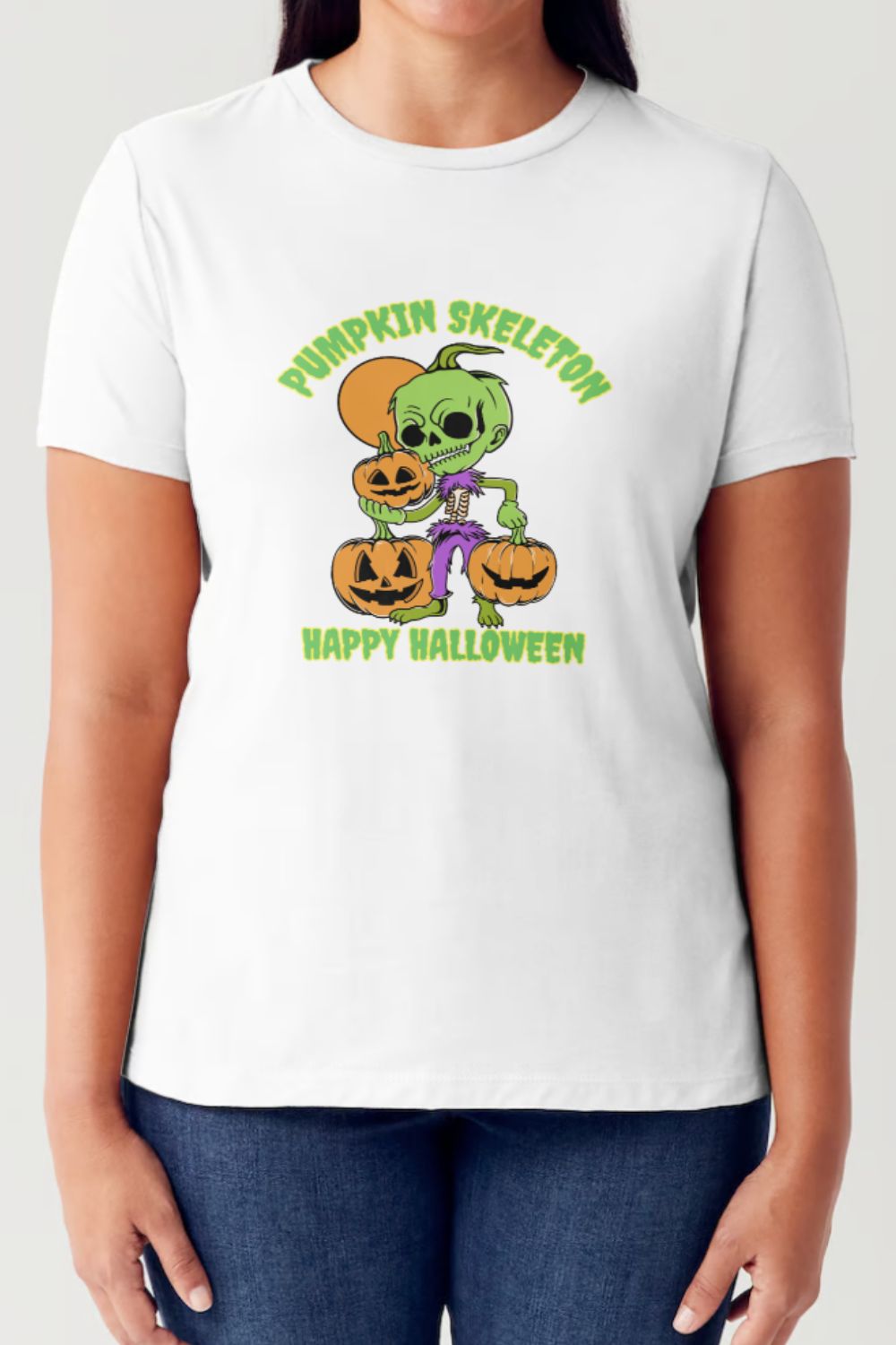 Buy white Simply Love Full Size PUMPKIN SKELETON HAPPY HALLOWEEN Short Sleeve Tubular T-Shirt