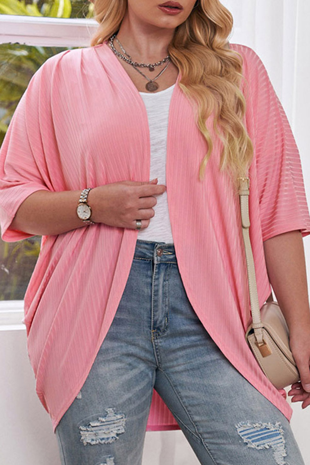 Buy pink Plus Size Ribbed Cocoon Cover Up