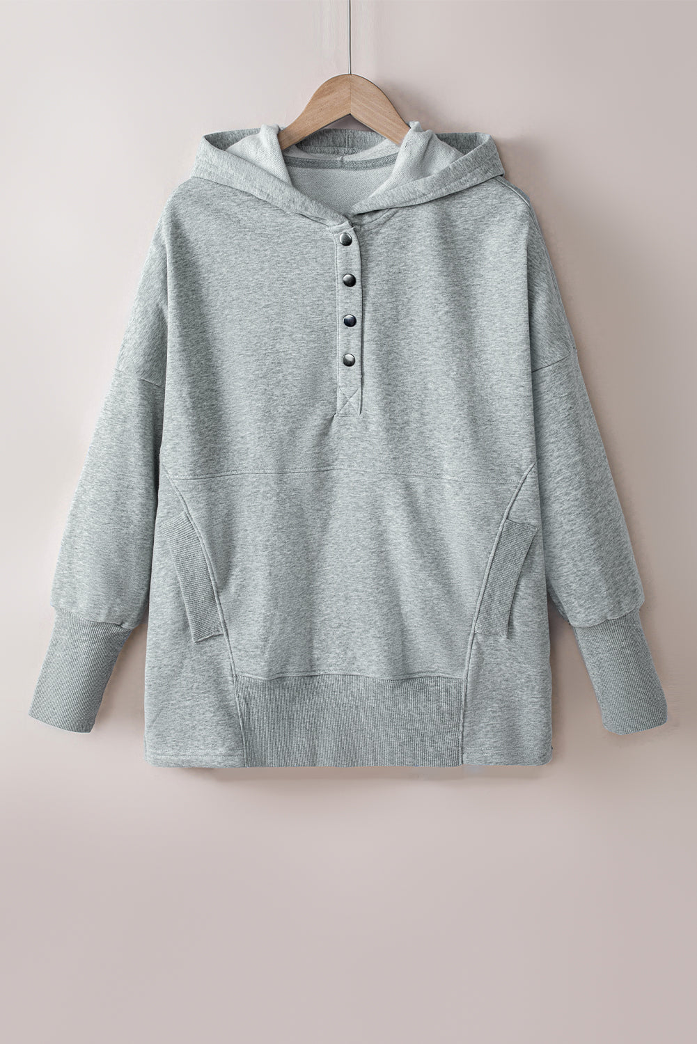 Buy light-gray Quarter-Snap Dropped Shoulder Hoodie