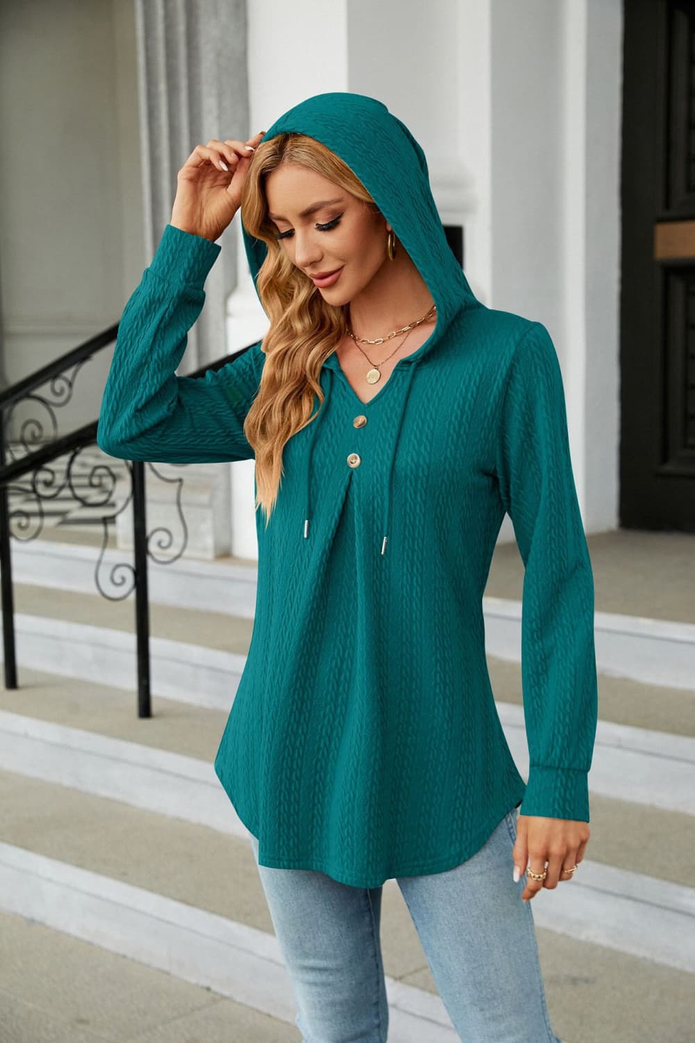 Long Sleeve Hooded Blouse