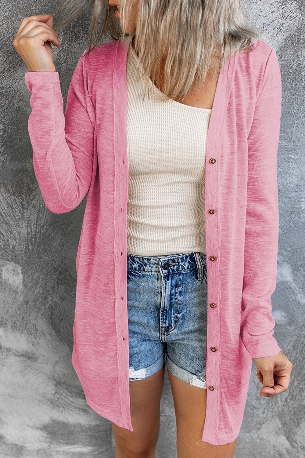 Buy pink Button Up Long Sleeve Cover Up