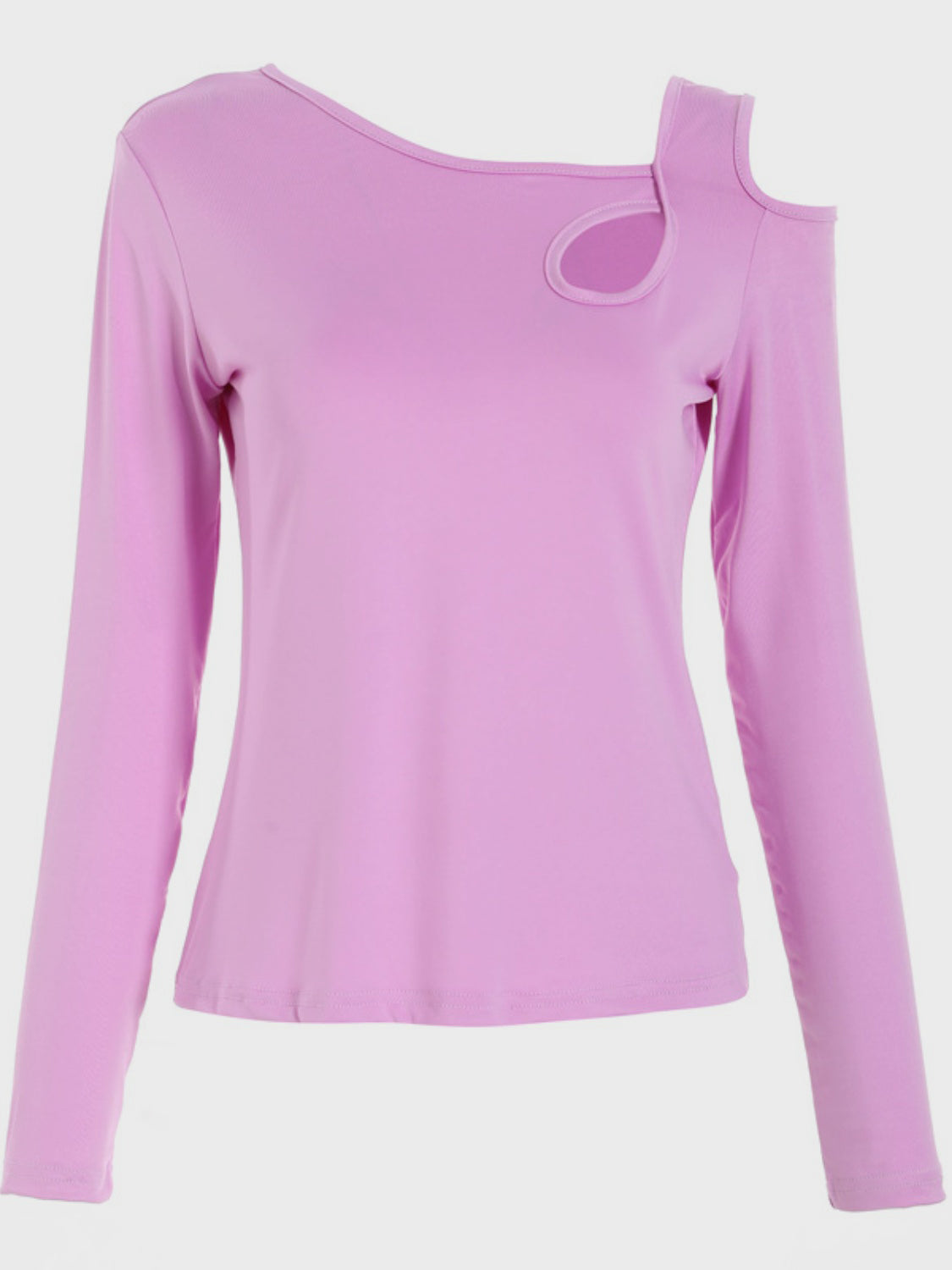 Buy pink-purple Cutout Asymmetrical Neck Long Sleeve T-Shirt