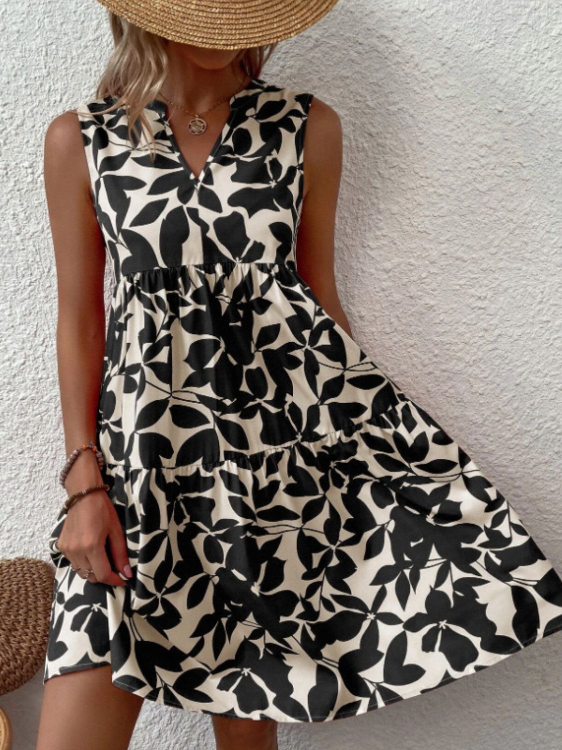 Buy black Printed Notched Sleeveless Mini Dress