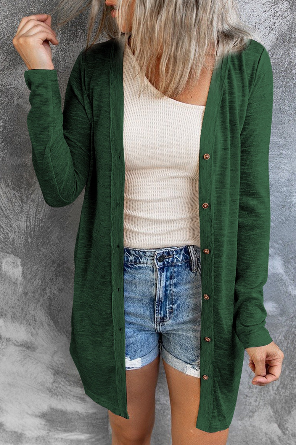 Buy dark-green Button Up Long Sleeve Cover Up