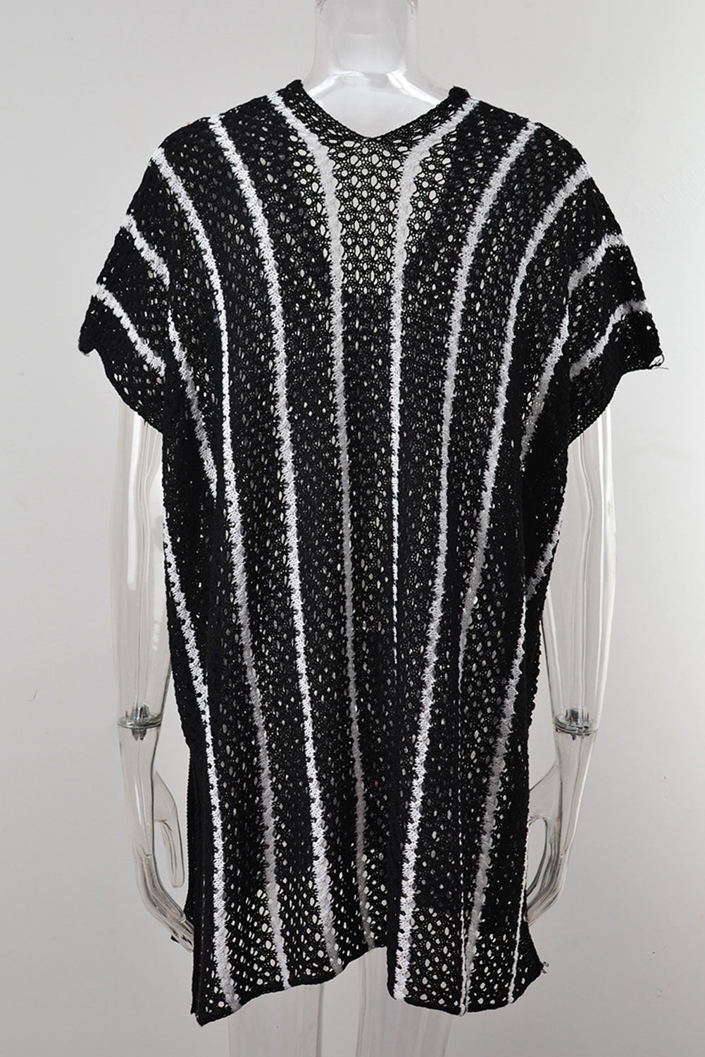 Slit Openwork Striped V-Neck Cover-Up