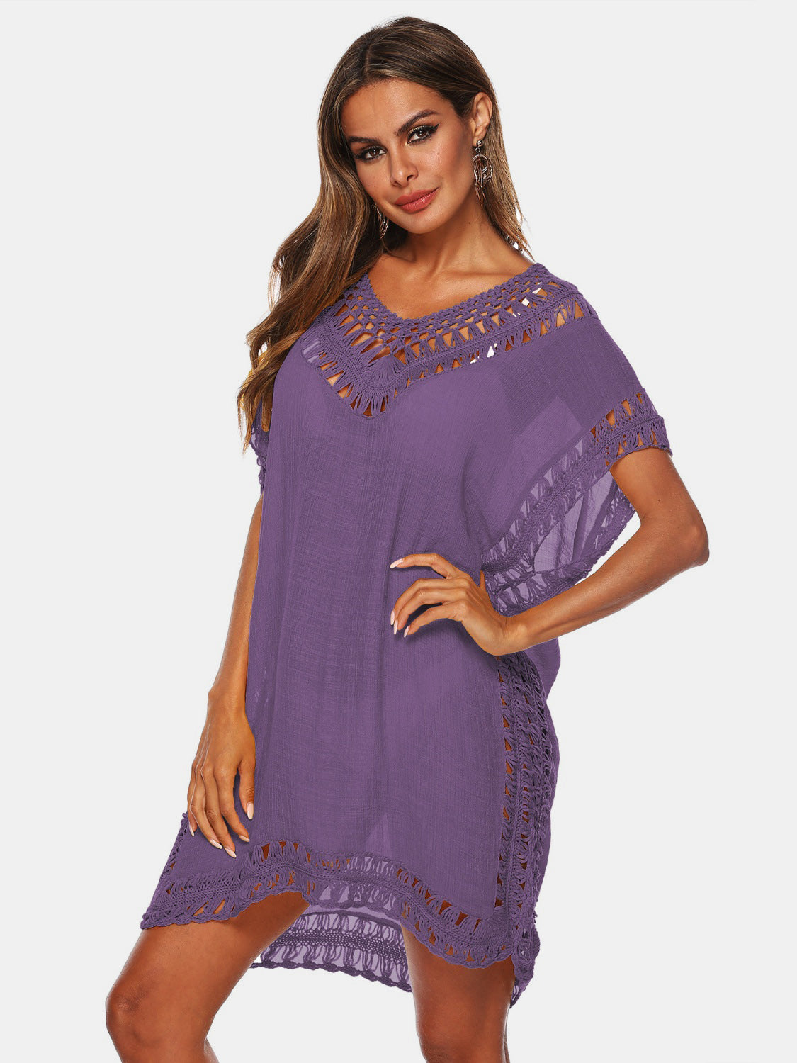 Buy mauve Cutout V-Neck Short Sleeve Cover-Up