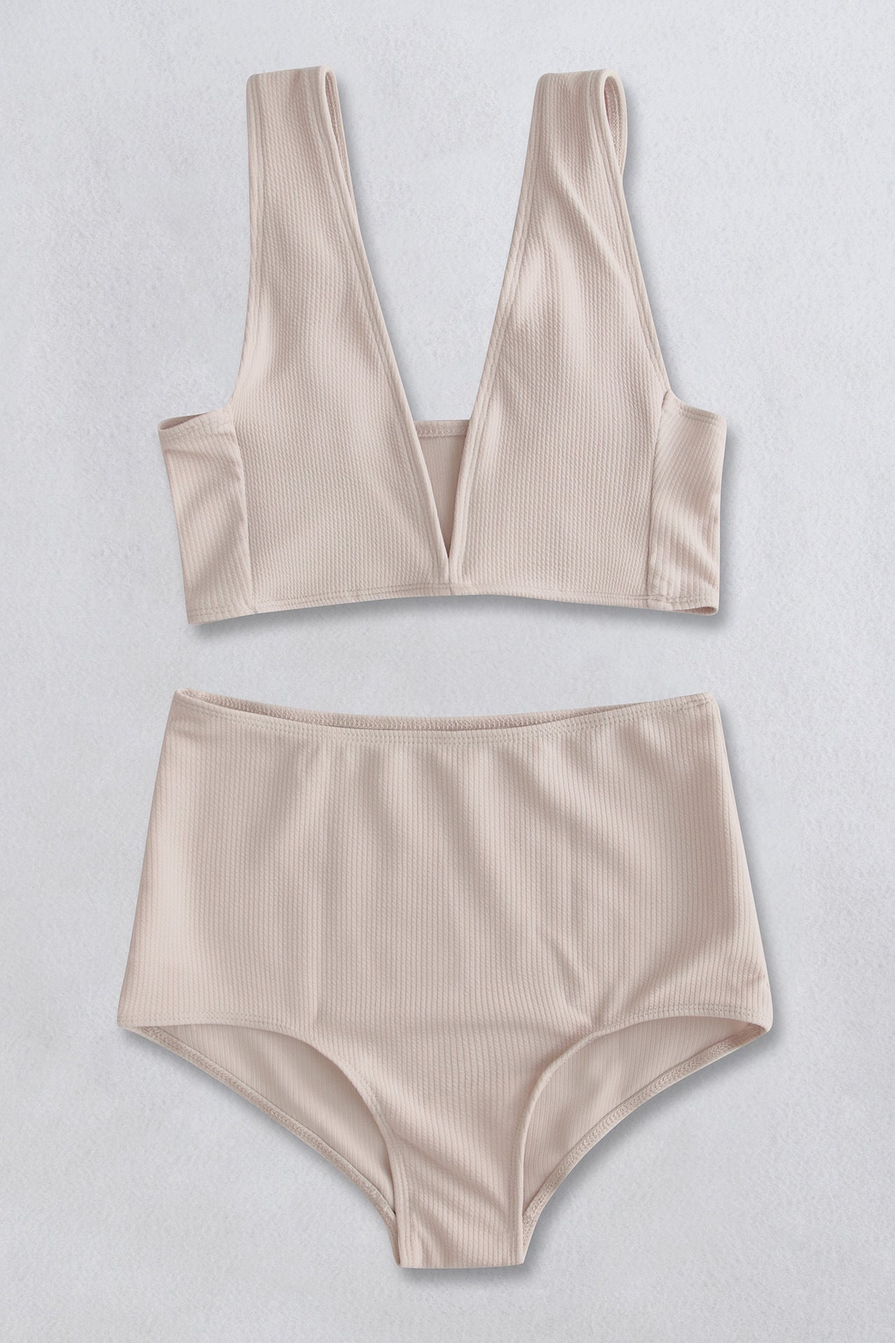 Buy cream Ribbed V-Neck Bikini Set