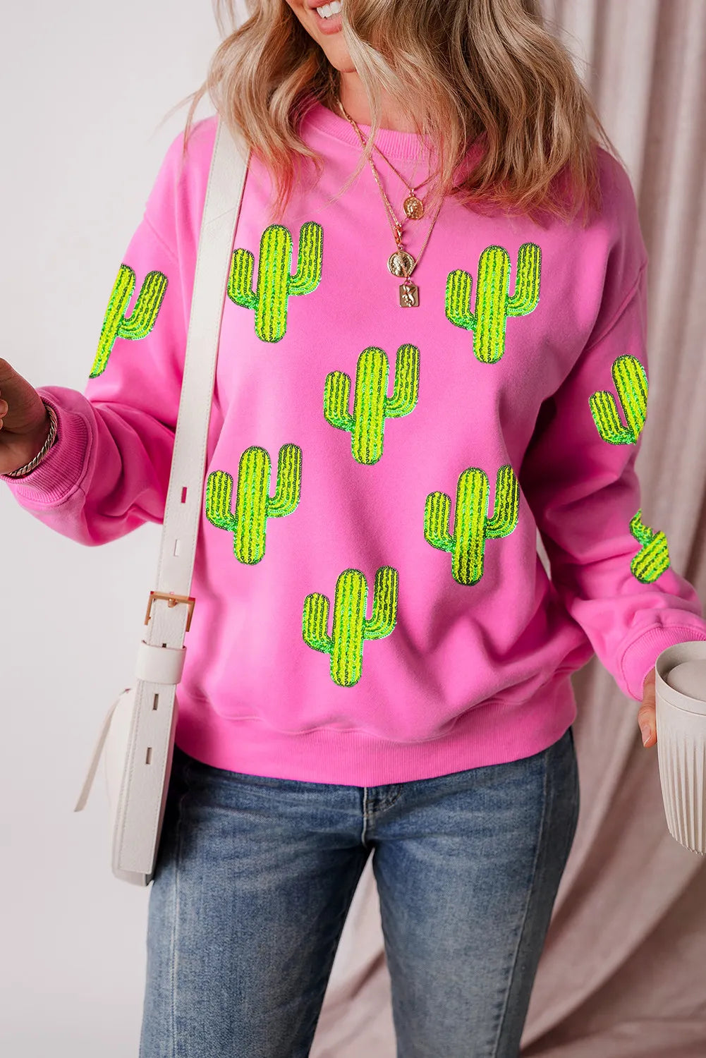 Sequin Cactus Long Sleeve Sweatshirt