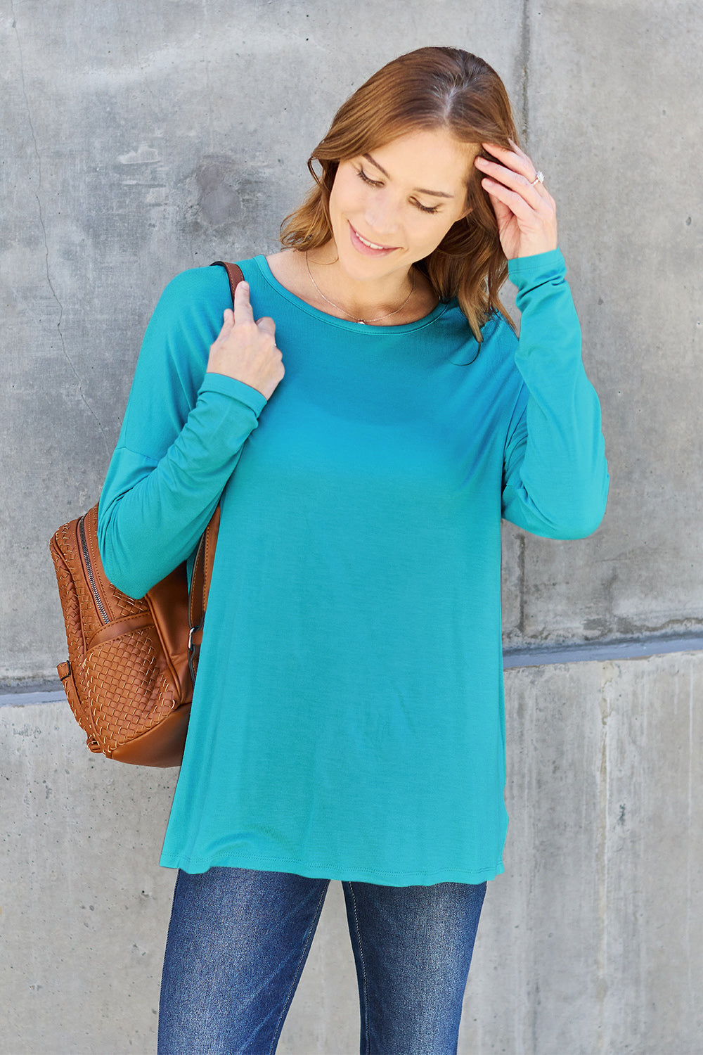 Buy sky-blue Basic Bae Full Size Round Neck Dropped Shoulder T-Shirt