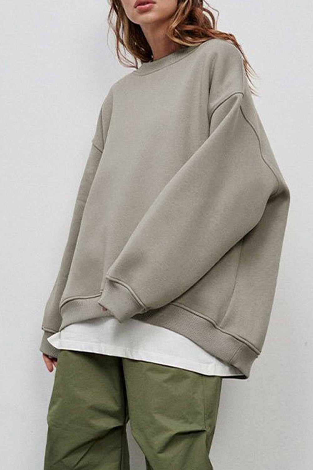 Buy light-gray Oversize Round Neck Dropped Shoulder Sweatshirt