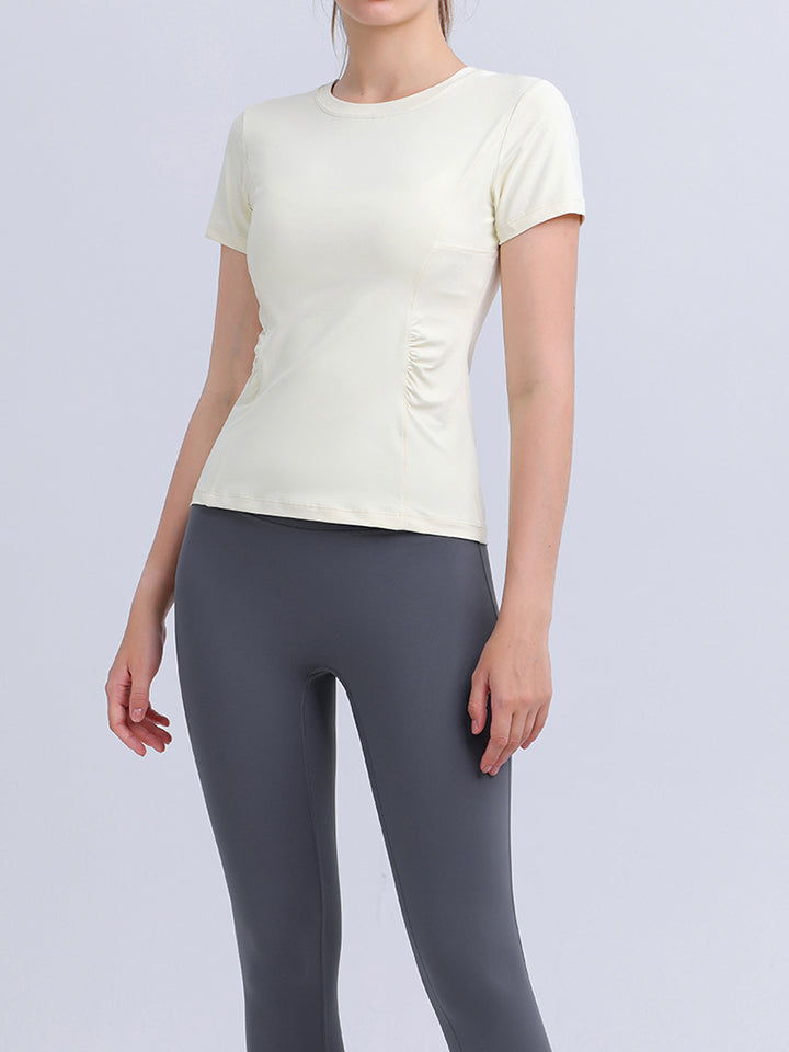 Buy butter-yellow Round Neck Short Sleeve Active Top