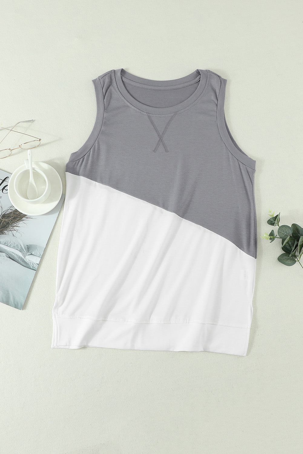 Buy heather-gray Contrast Round Neck Tank Top