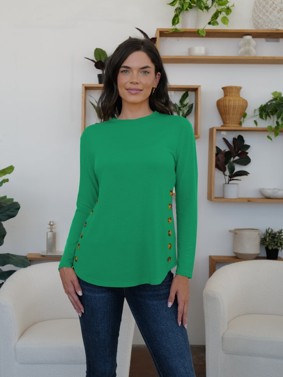 Buy green FAM-FAM Round Neck Long Sleeve T-Shirt