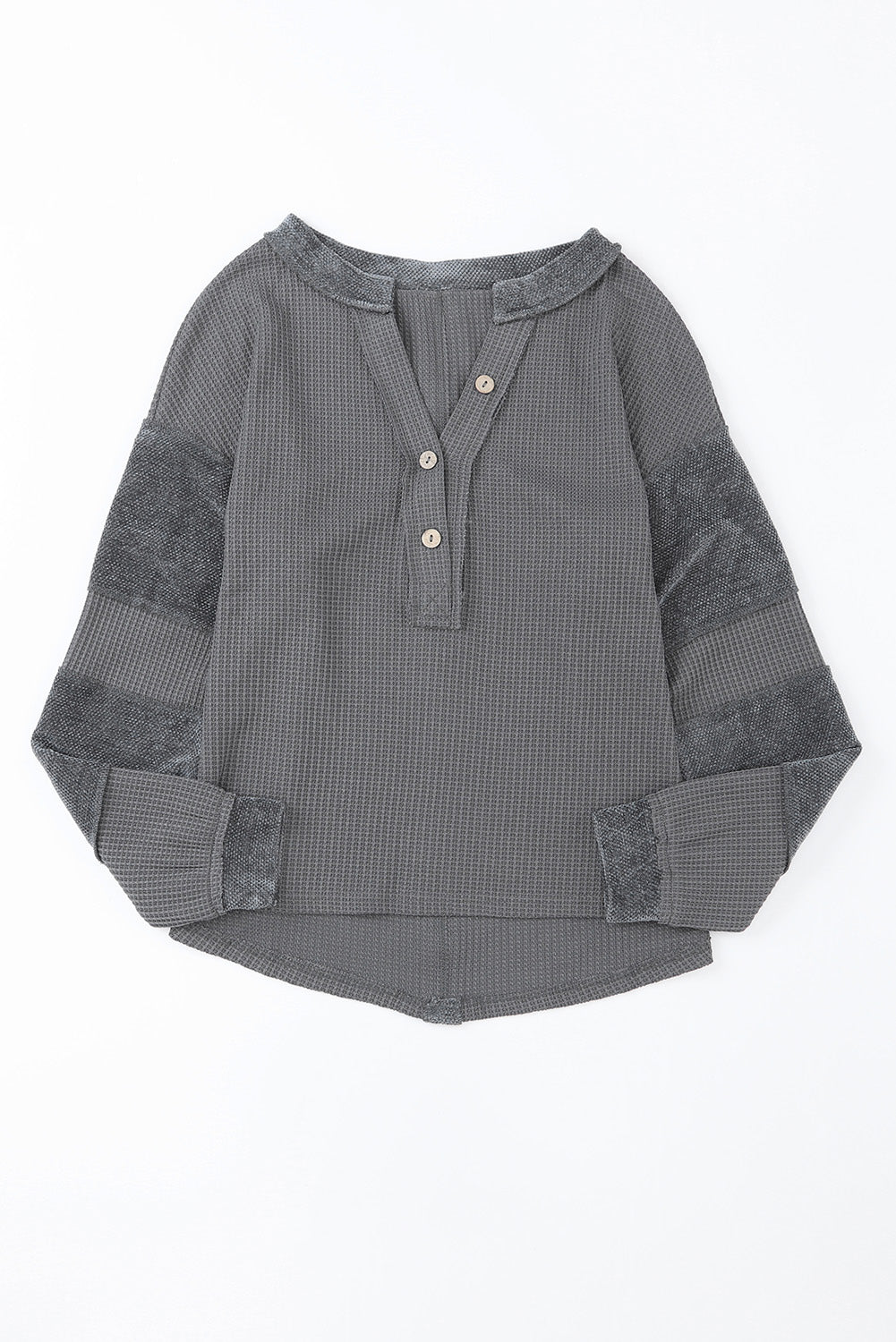 Buy charcoal Notched Neck Waffle-Knit Blouse