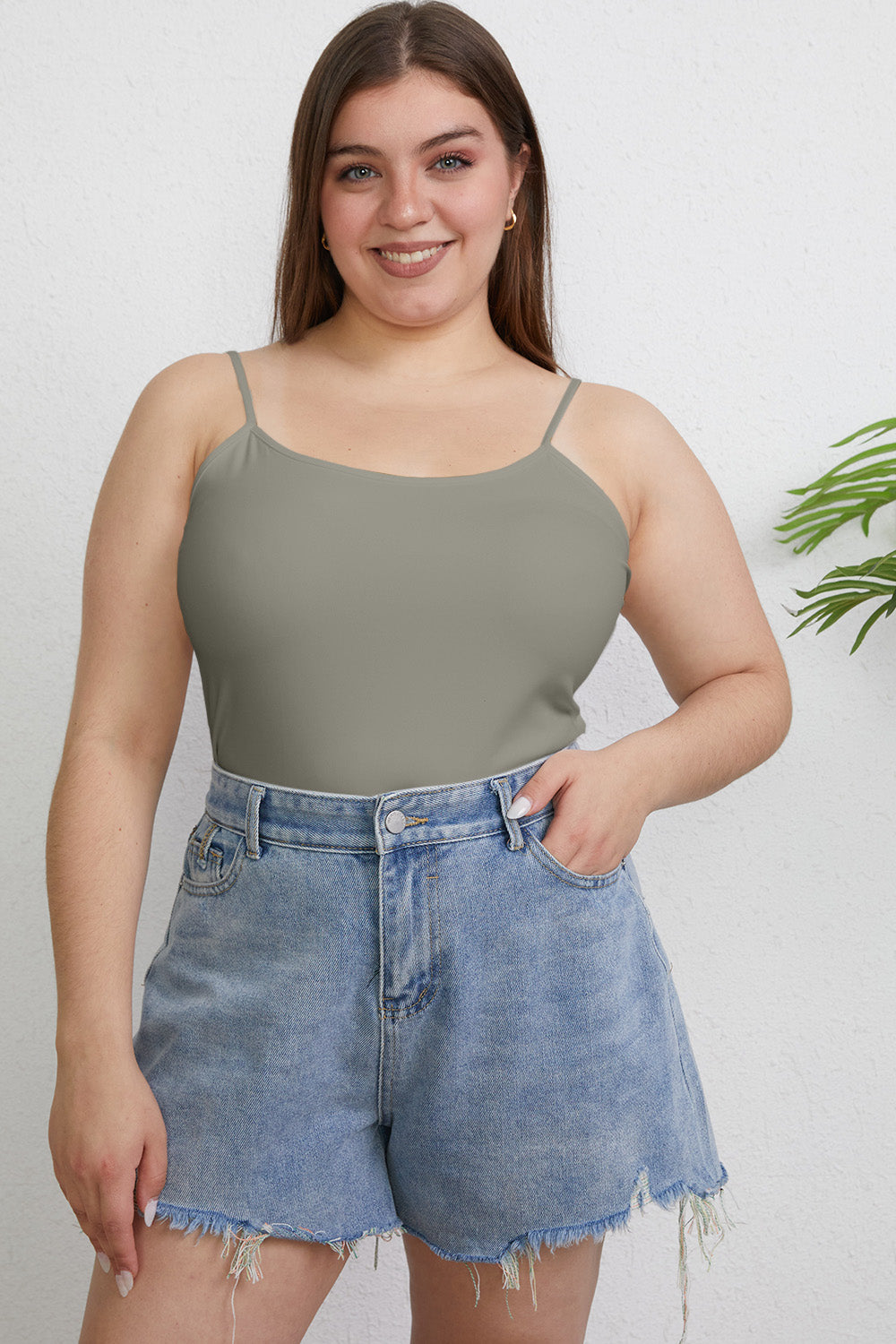 Buy dark-gray Basic Bae Full Size Round Neck Slim Cami