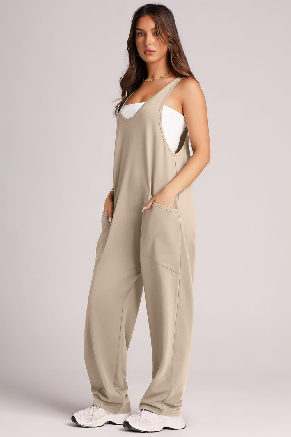 Buy khaki Lovelet Wide Strap Jumpsuit with Pockets