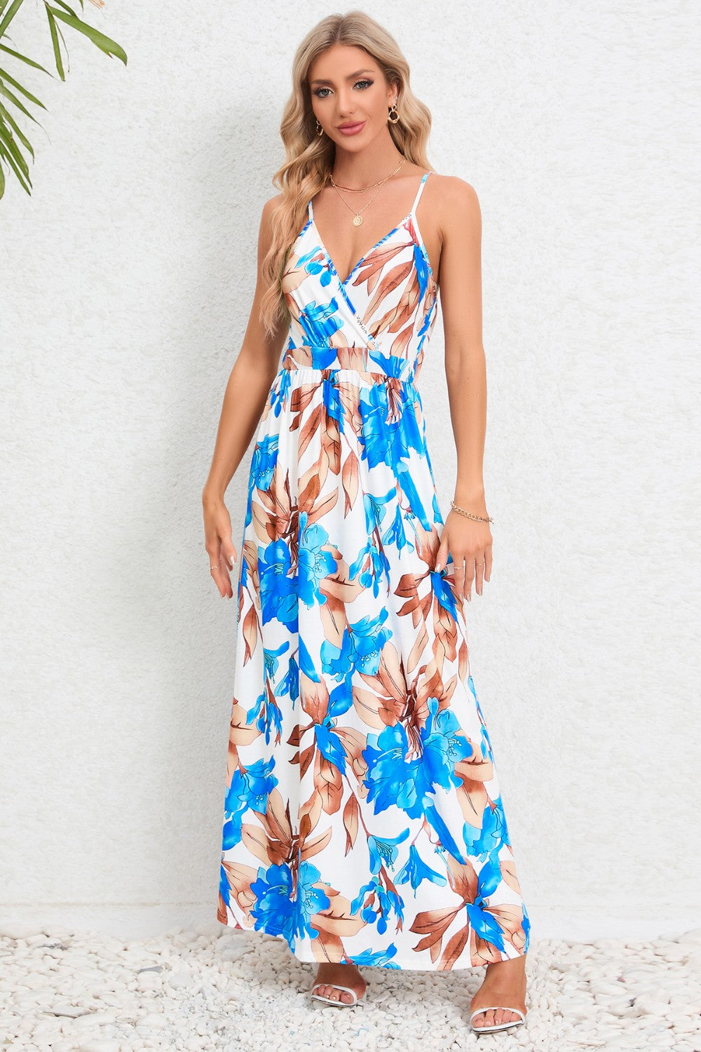 Buy light-blue Printed Surplice Maxi Cami Dress