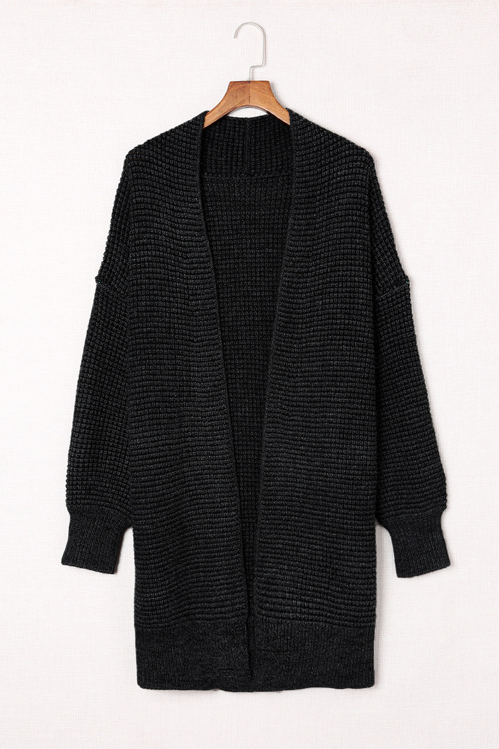 Buy black Woven Right Heathered Open Front Longline Cardigan