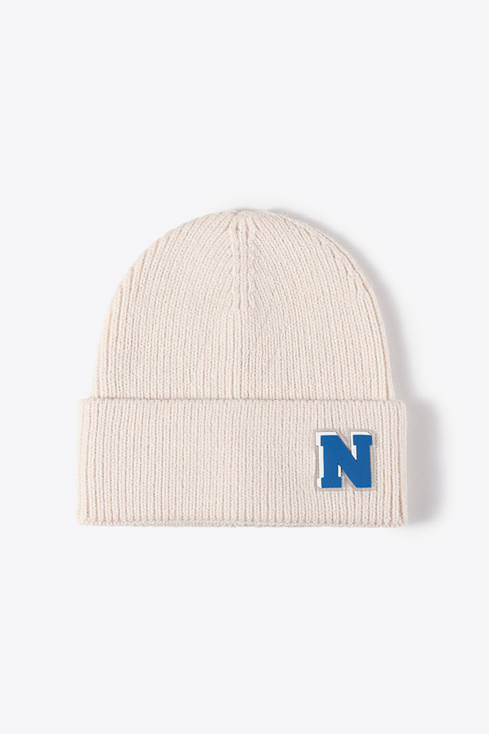 Buy beige Letter N Patch Cuffed Knit Beanie