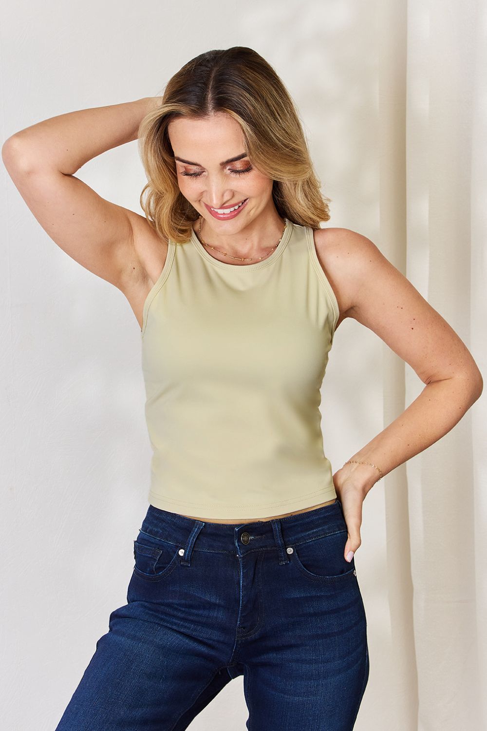 Buy beige Basic Bae Full Size Round Neck Slim Tank