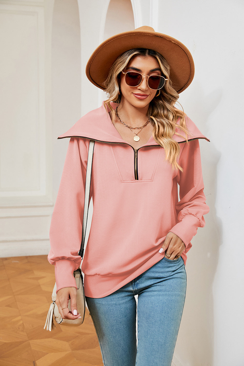 Buy peach Half-Zip Collared Sweatshirt