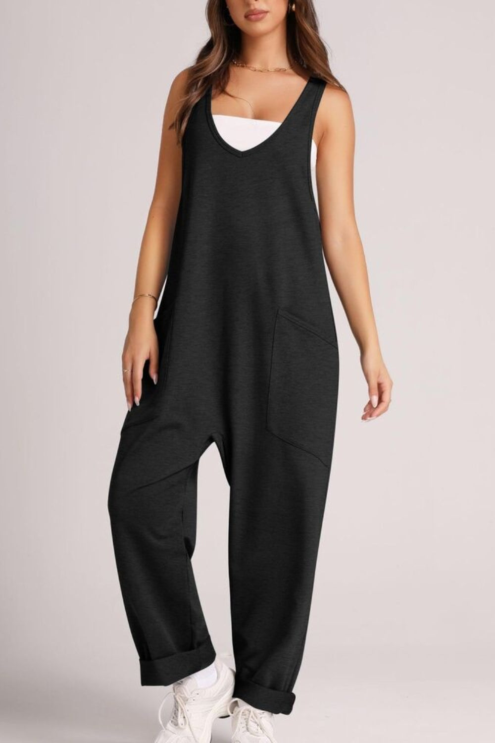 Buy black Lovelet Wide Strap Jumpsuit with Pockets