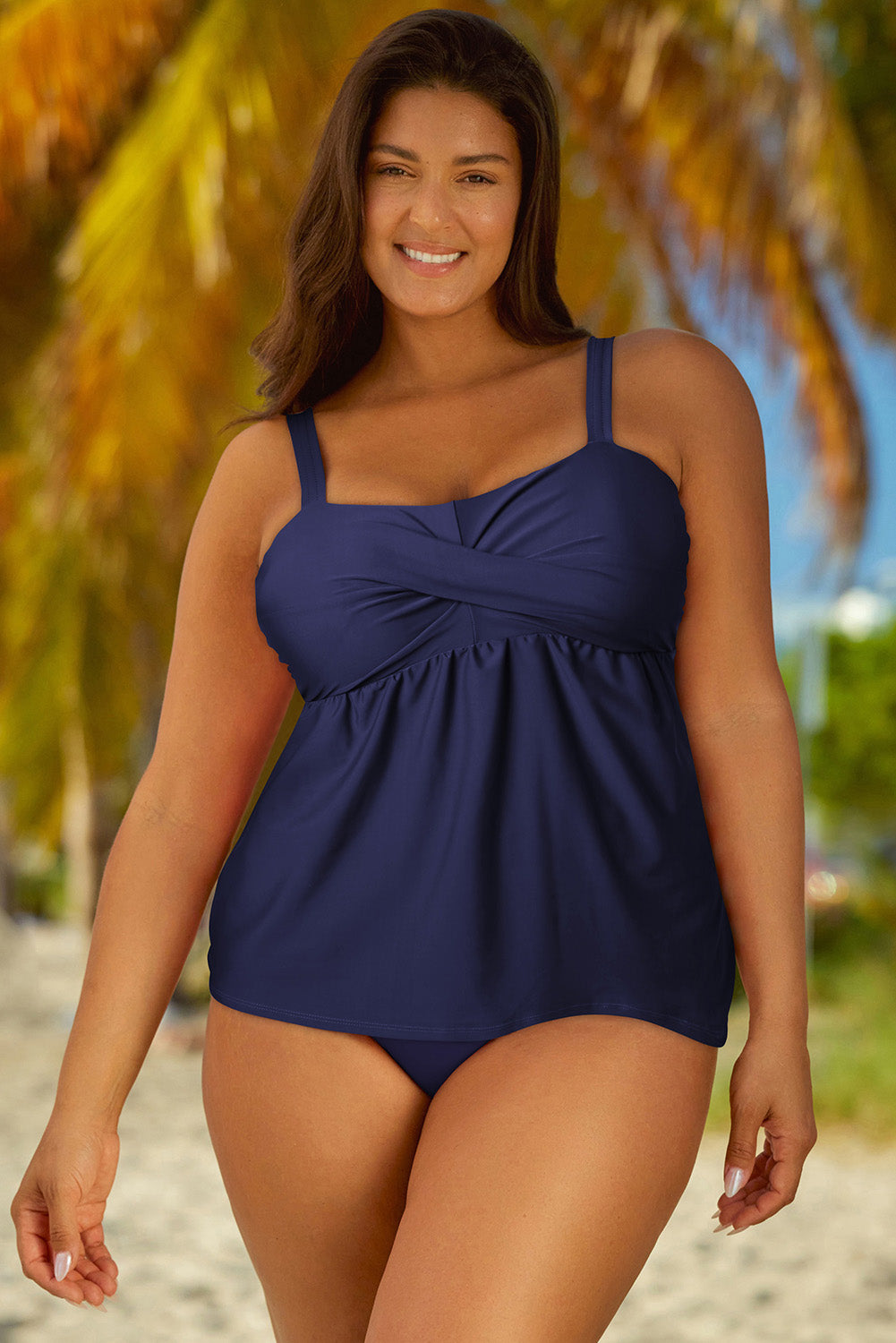 Buy navy Full Size Adjustable Strap Tankini Set