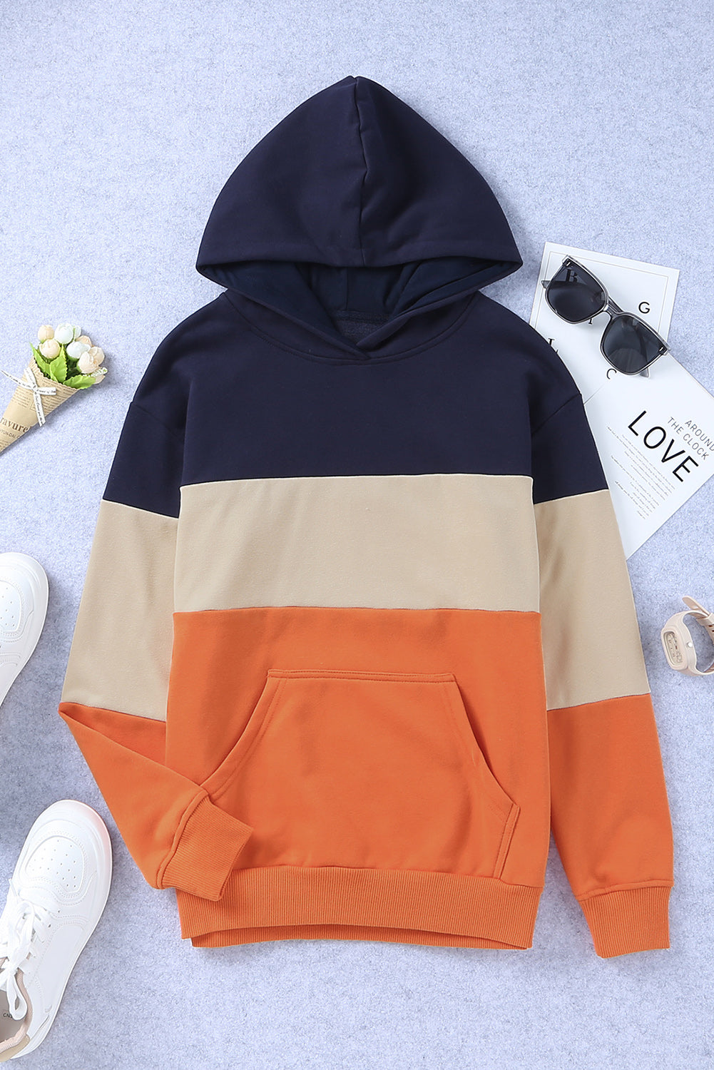 Buy caramel Color Block Dropped Shoulder Hoodie